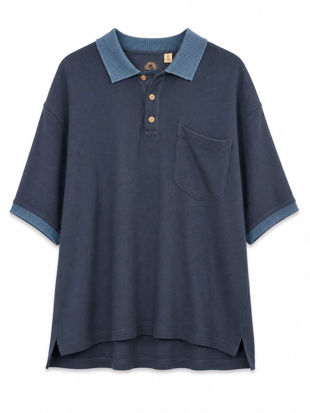 Tommy Bahama Polo Shirt Mens XL 100% Silk Waffle Knit Pocket Blue Charcoal Grey
